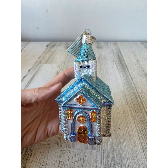 OWC old world romantic church chapel glass glitter ornament Xmas tree - Picture 5 of 8
